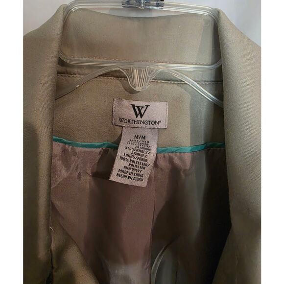 Worthington Blazer Jacket Women's Size M Taupe Open Front Fully Lined Short - Picture 2 of 8